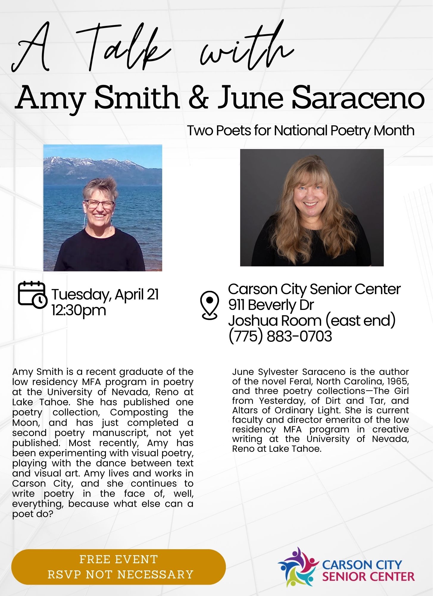 A Talk with Amy Smith & June Saraceno: Two Poets for National Poetry Month 1